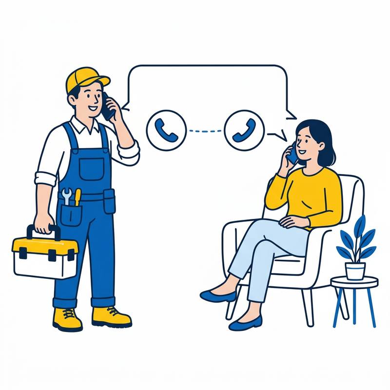 Illustratie van een vakman die de klant opbelt